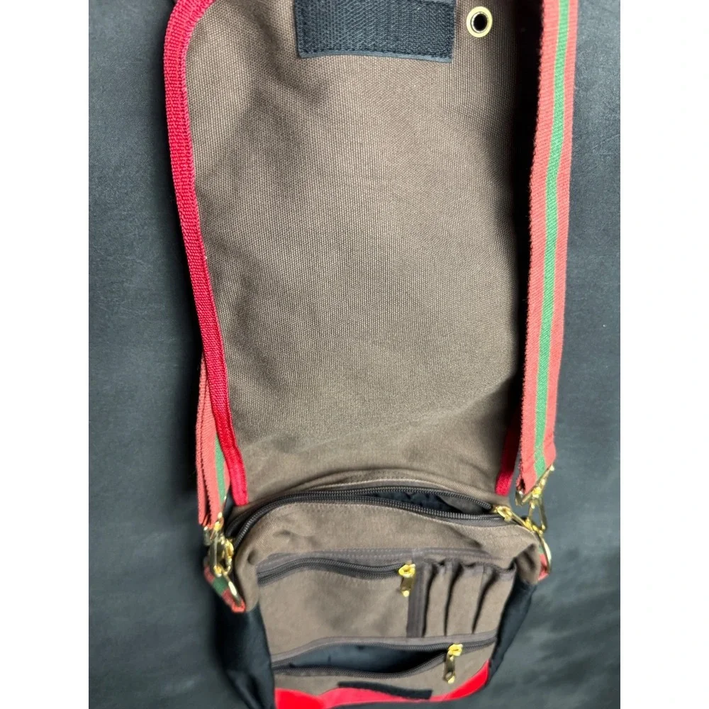 Stussy Canvas Shoulder Bag Brown Red Green Stripe Crossbody Streetwear Vintage